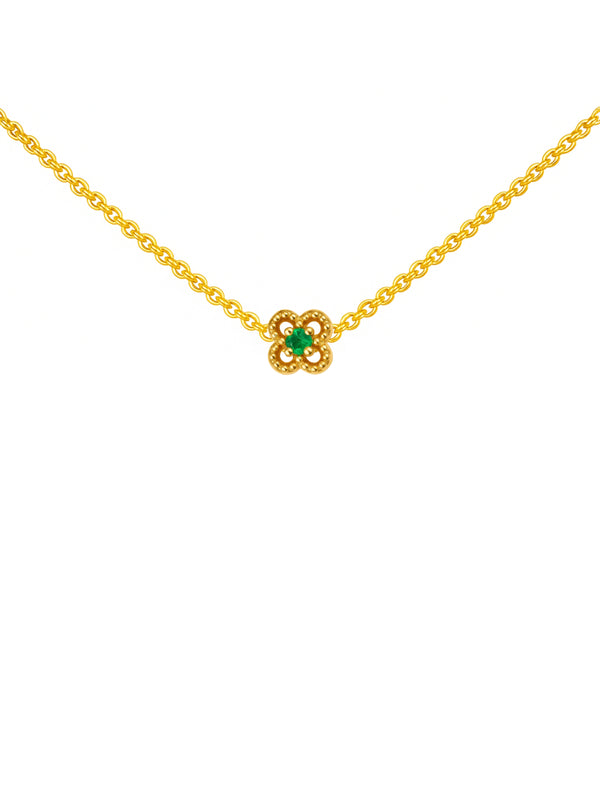Colar Mini Trevo Verde - Dourado