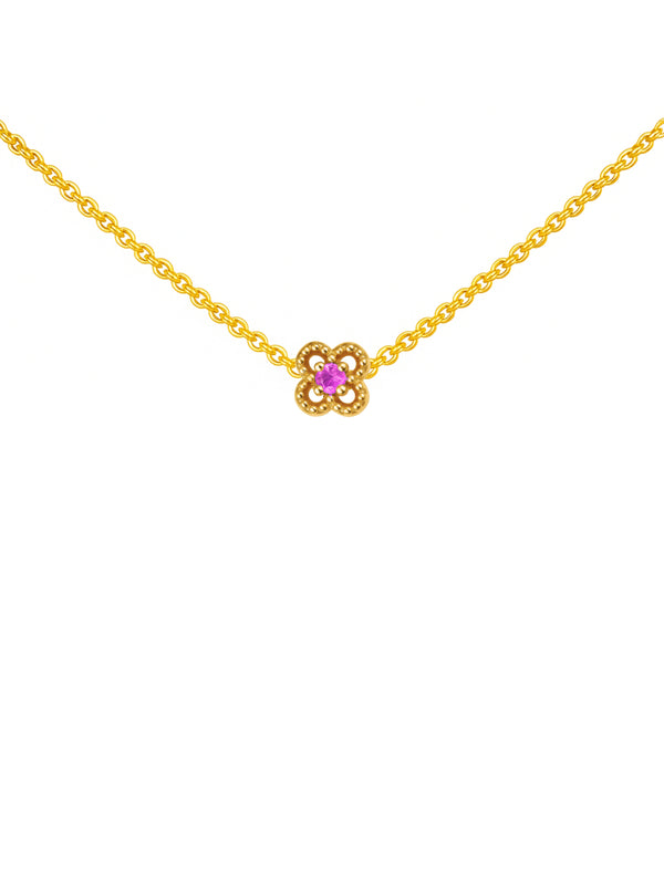 Colar Mini Trevo Rosa - Dourado