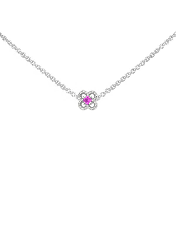 Colar Mini Trevo Rosa - Prata 925