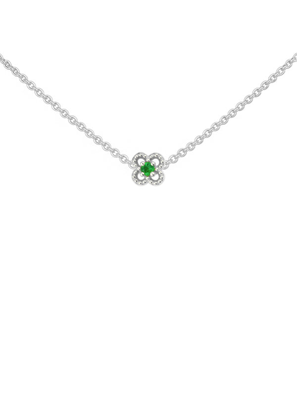 Colar Mini Trevo Verde - Prata 925