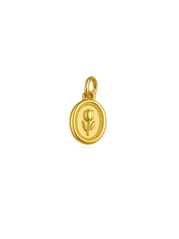Pingente Medalha Tulipa Vintage - Dourado