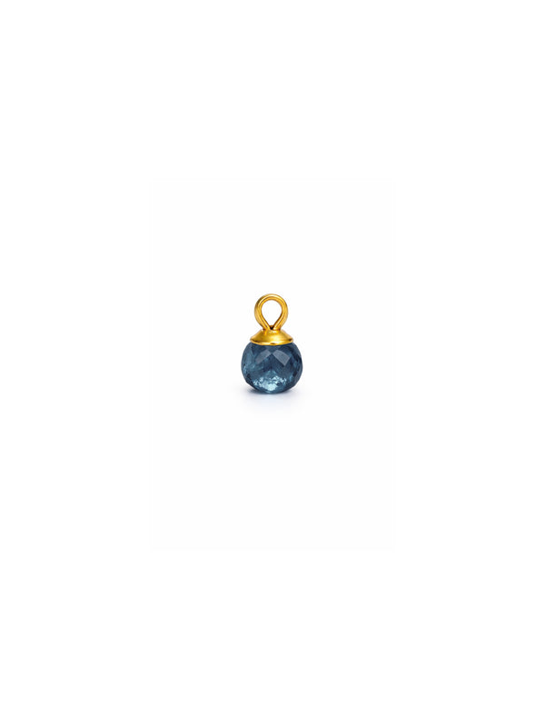 Pingente Mini Pedra Aquamarine Escura Natural - Dourado
