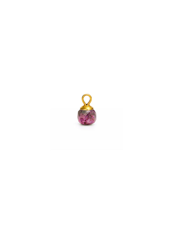 Pingente Mini Pedra Turmalina Rosa Natural - Dourada