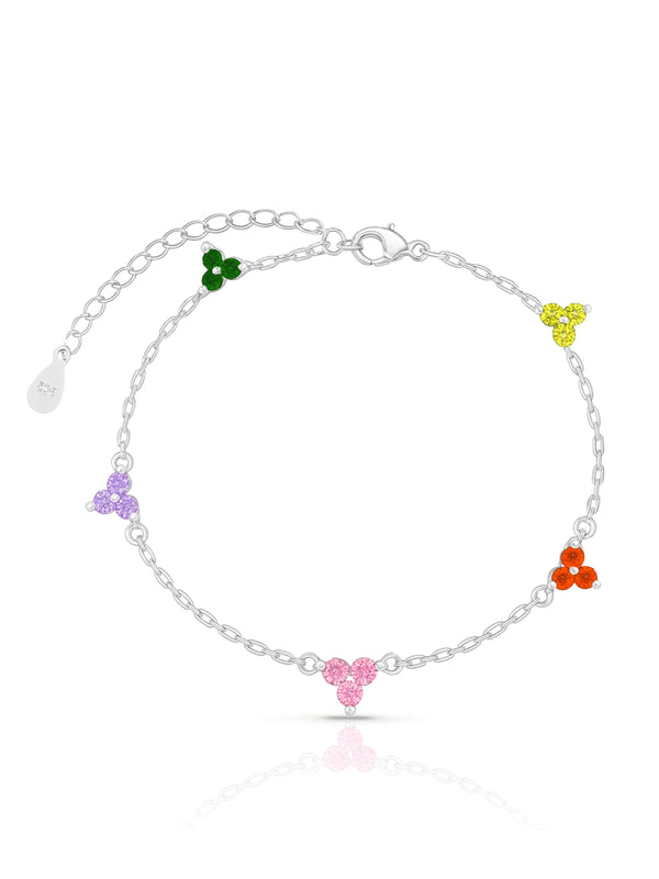 Pulseira Três Pedrinhas Coloridas - Prata 925