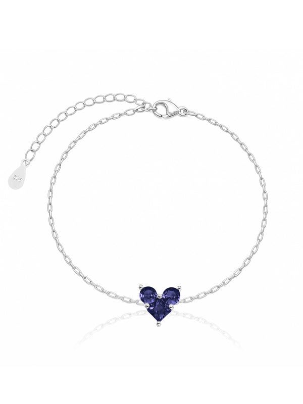 Pulseira de Coração Cravejado Azul - Prata 925