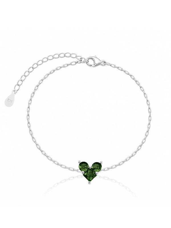 Pulseira de Coração Cravejado Verde - Prata 925