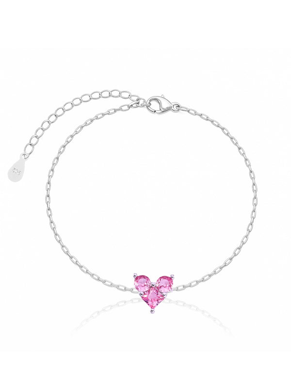 Pulseira de Coração Cravejado Fúcsia - Prata 925