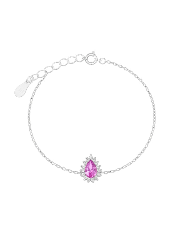 Pulseira Gotinha Cravejada Rosa - Prata 925