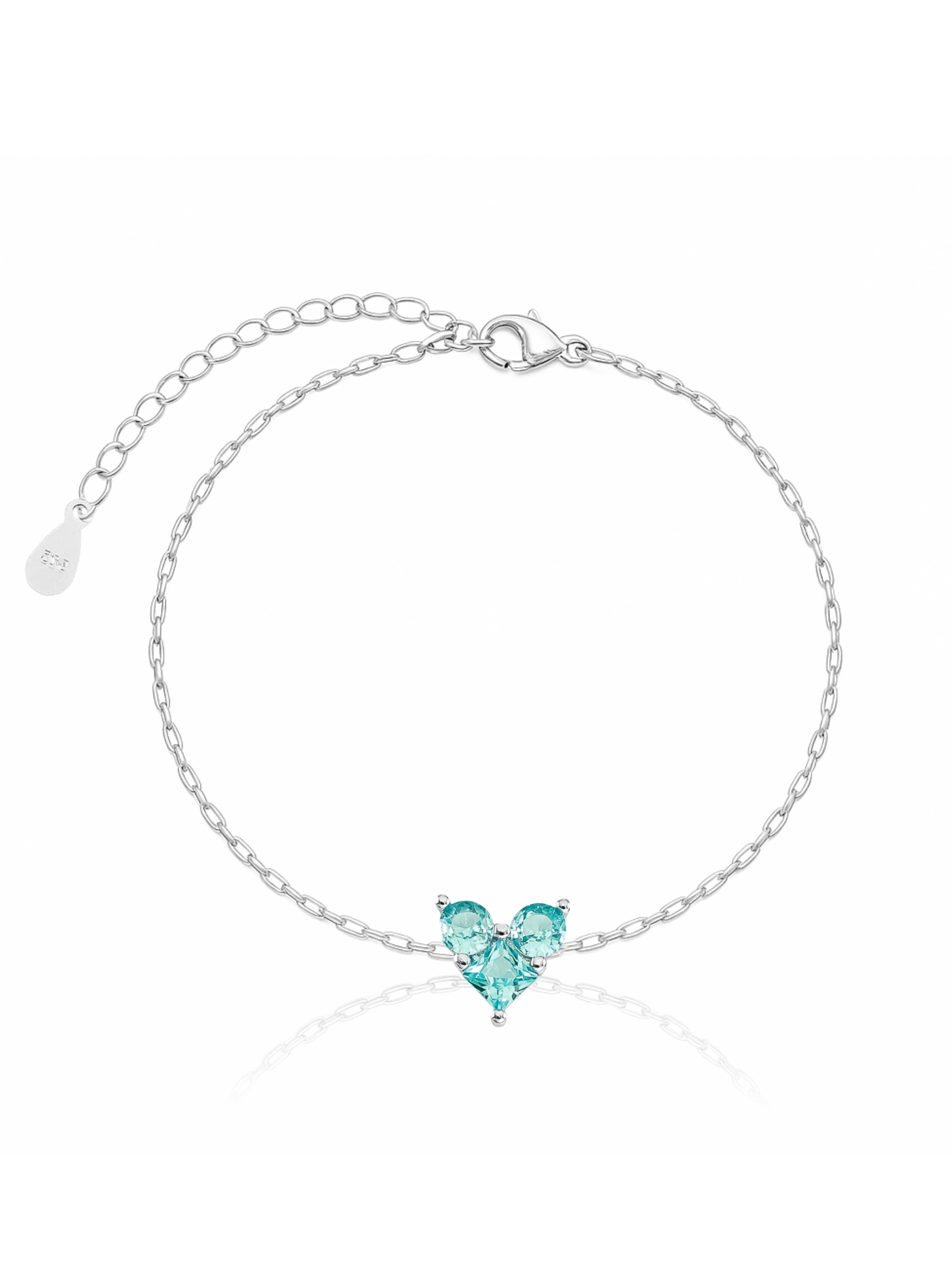 Pulseira de Coração Cravejado Turmalina - Prata 925